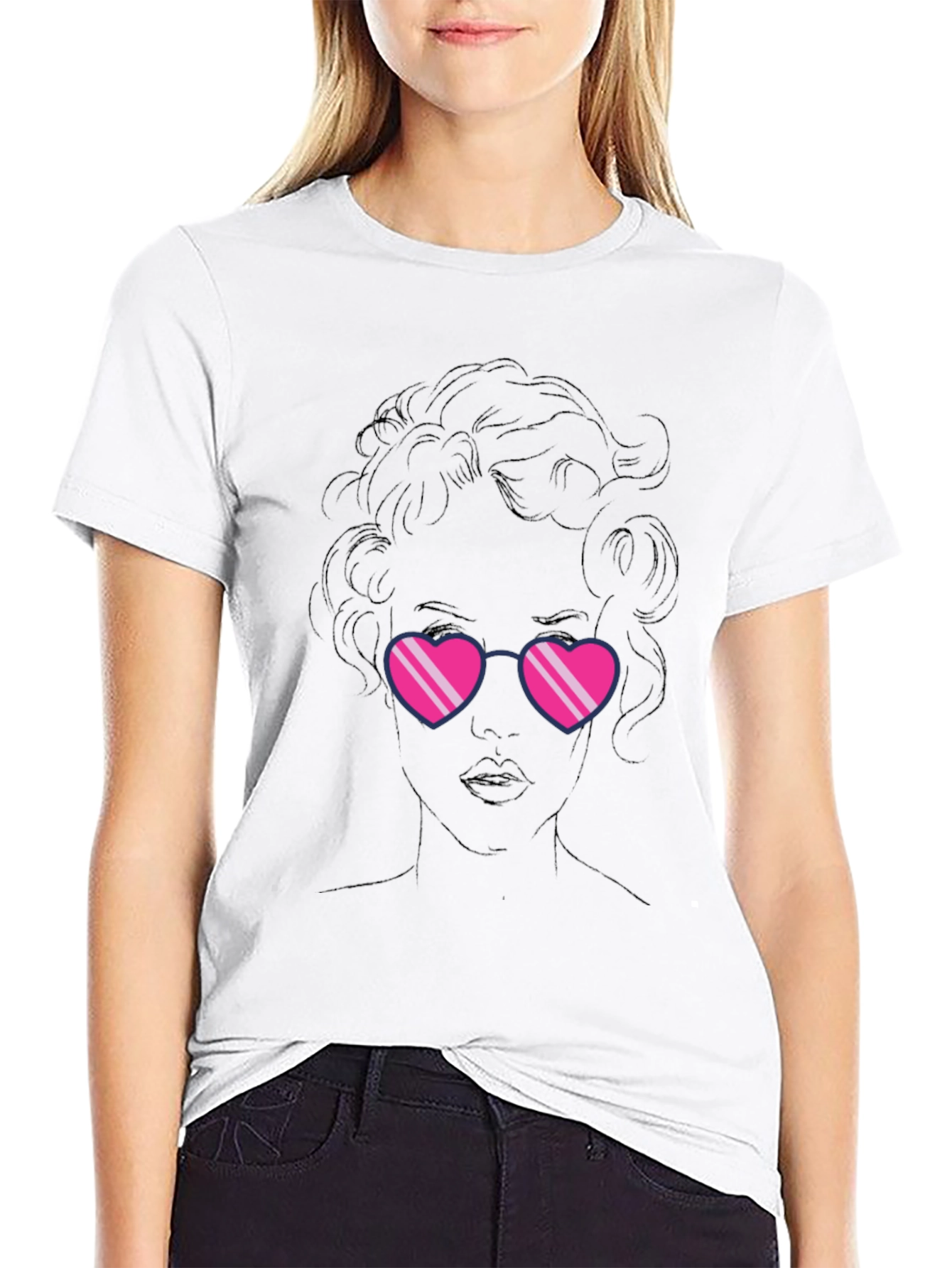 Heart Sunglasses Graphic Black T-Shirt