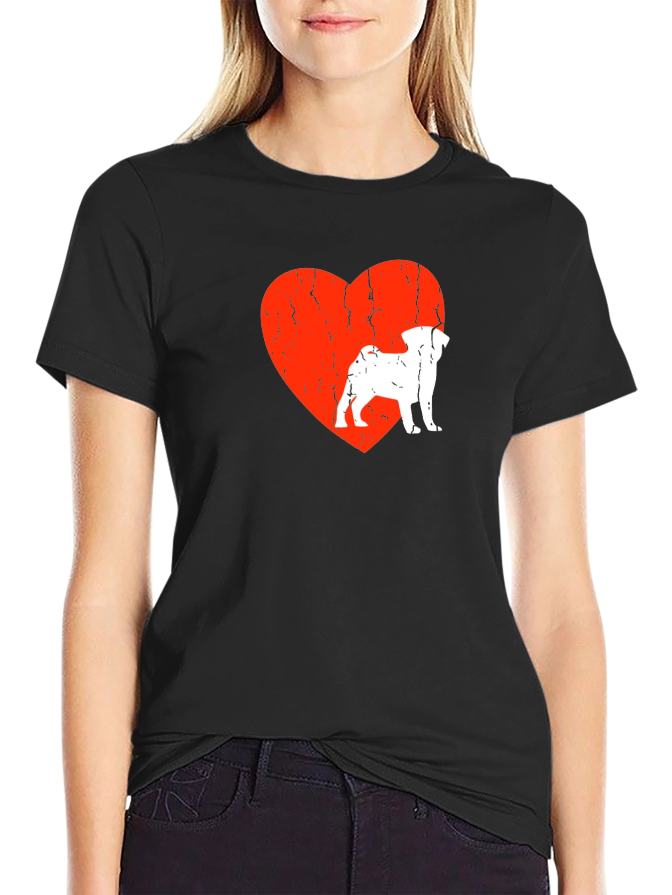 Pug Love Heart Graphic Tee - Mens Black T-Shirt
