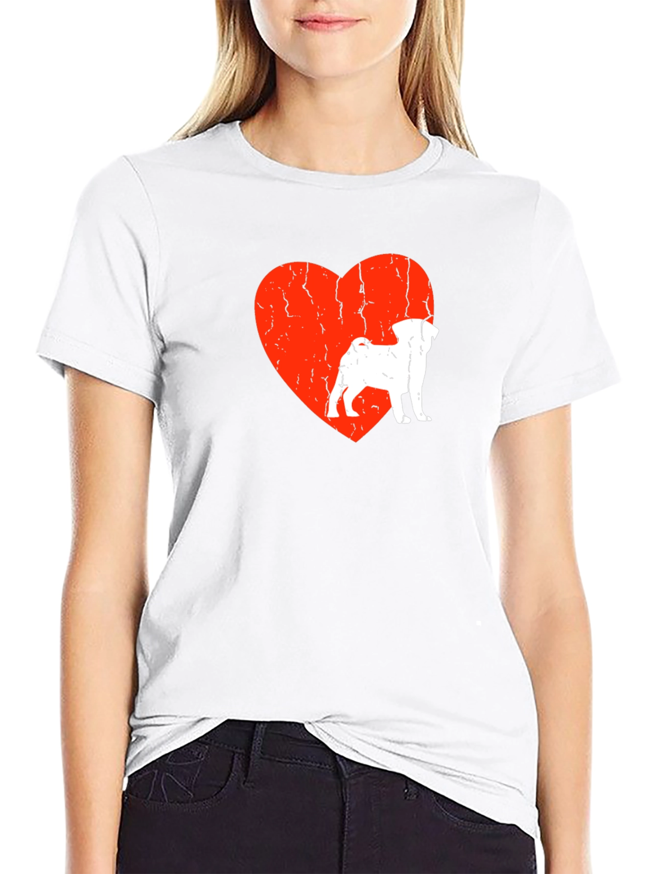 Pug Love Heart Graphic Tee - Mens Black T-Shirt