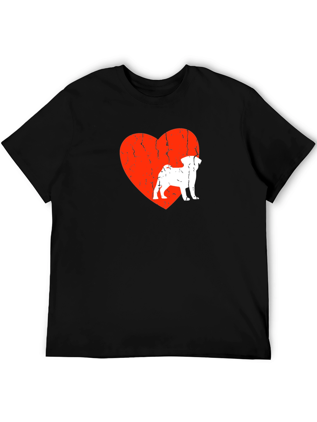 Pug Love Heart Graphic Tee - Mens Black T-Shirt