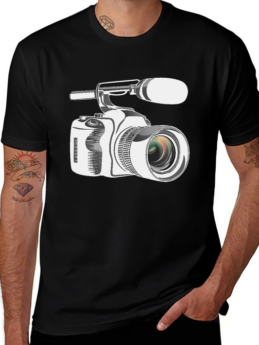 Retro Camcorder Graphic Tee - Black Cotton