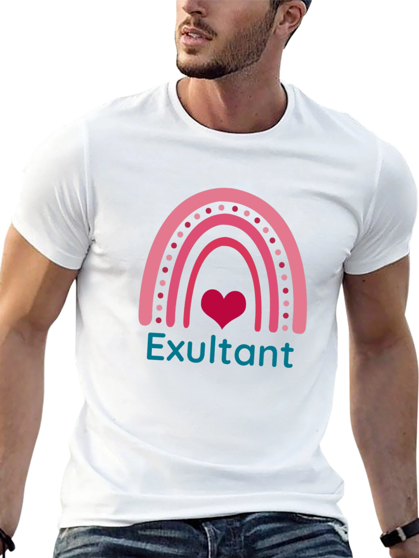 Exultant Rainbow Heart Graphic T-Shirt