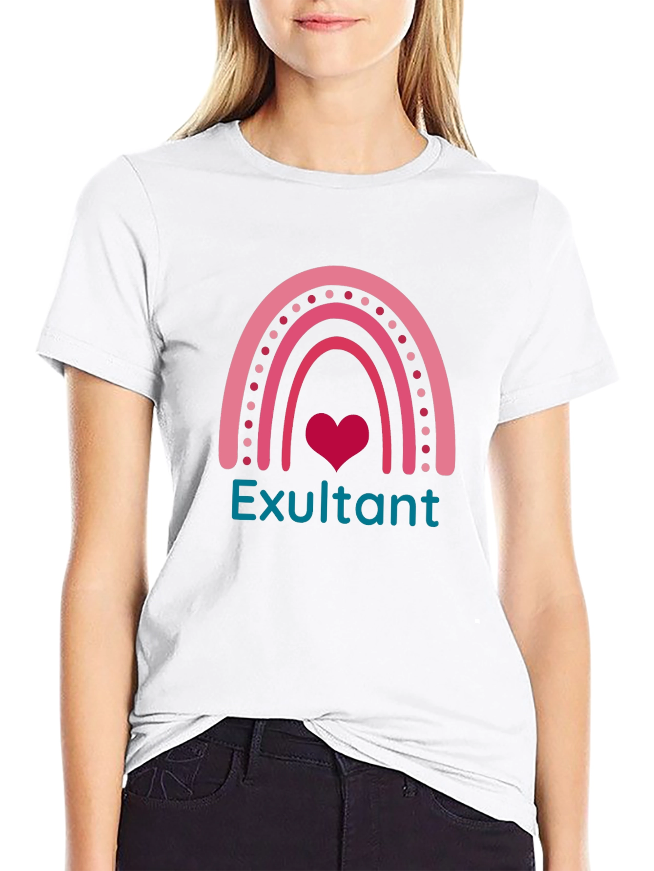 Exultant Rainbow Heart Graphic T-Shirt