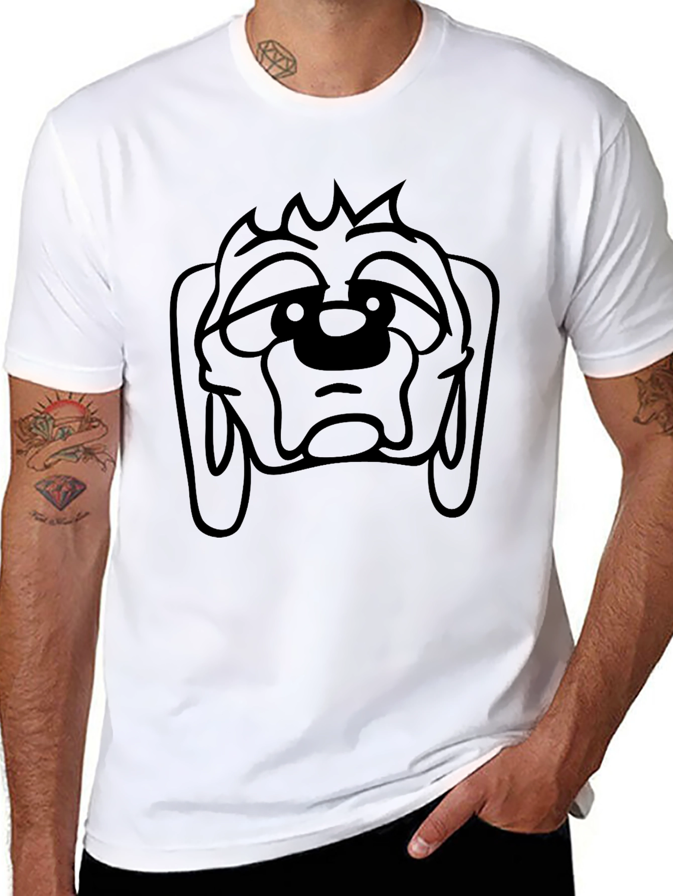 Cartoon Dog Graphic Black T-Shirt
