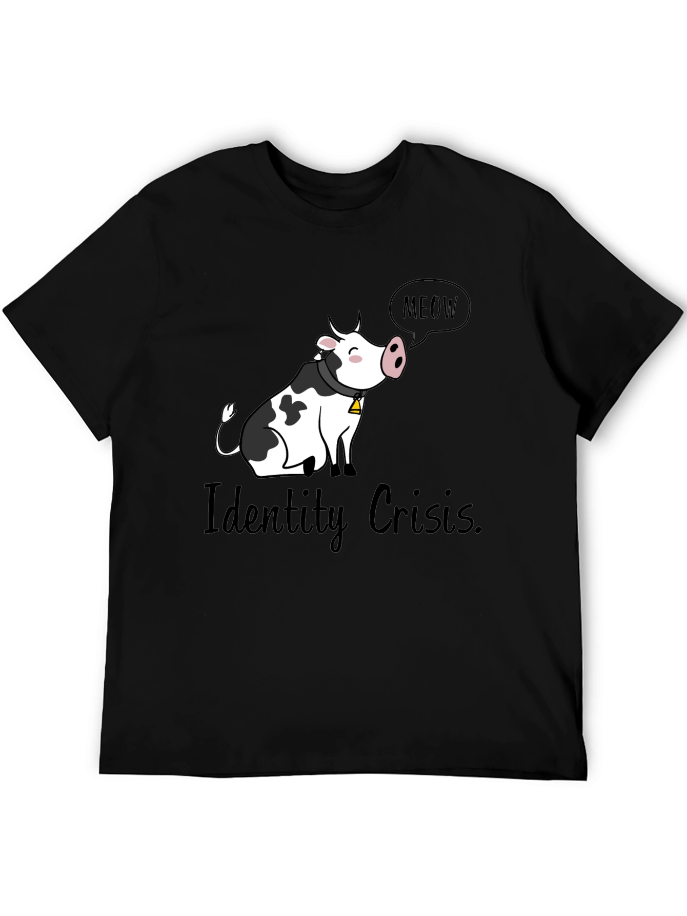 Identity Crisis Cow Meow Black T-Shirt