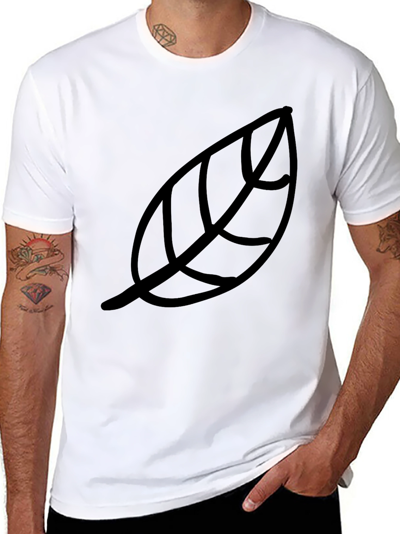 Leaf Print Black T-Shirt - Casual Style
