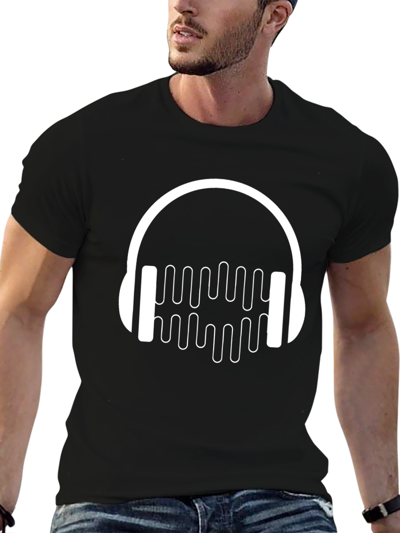 Headphone Music Graphic Black T-Shirt