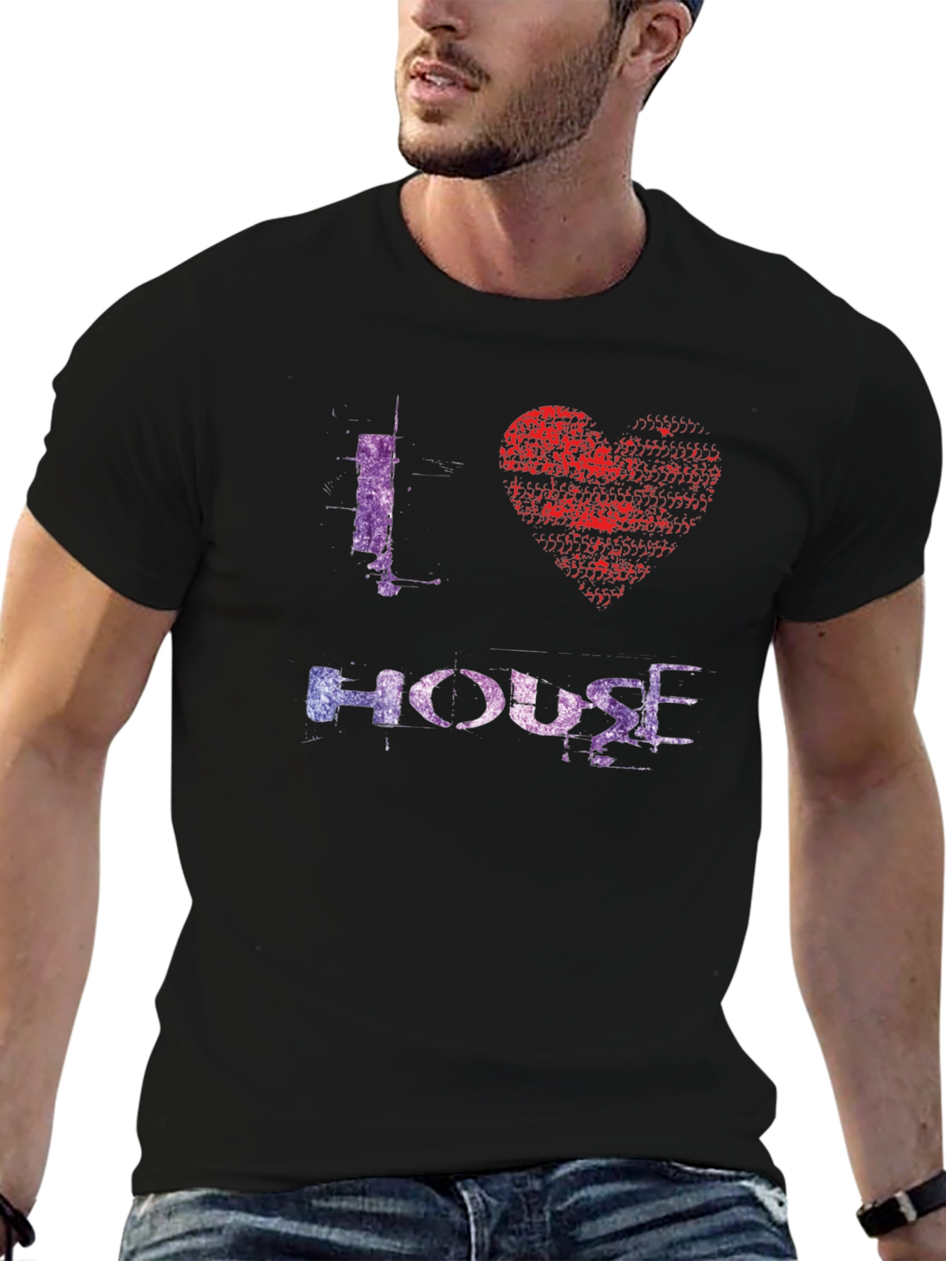 I Love House Music Graphic Tee - Black