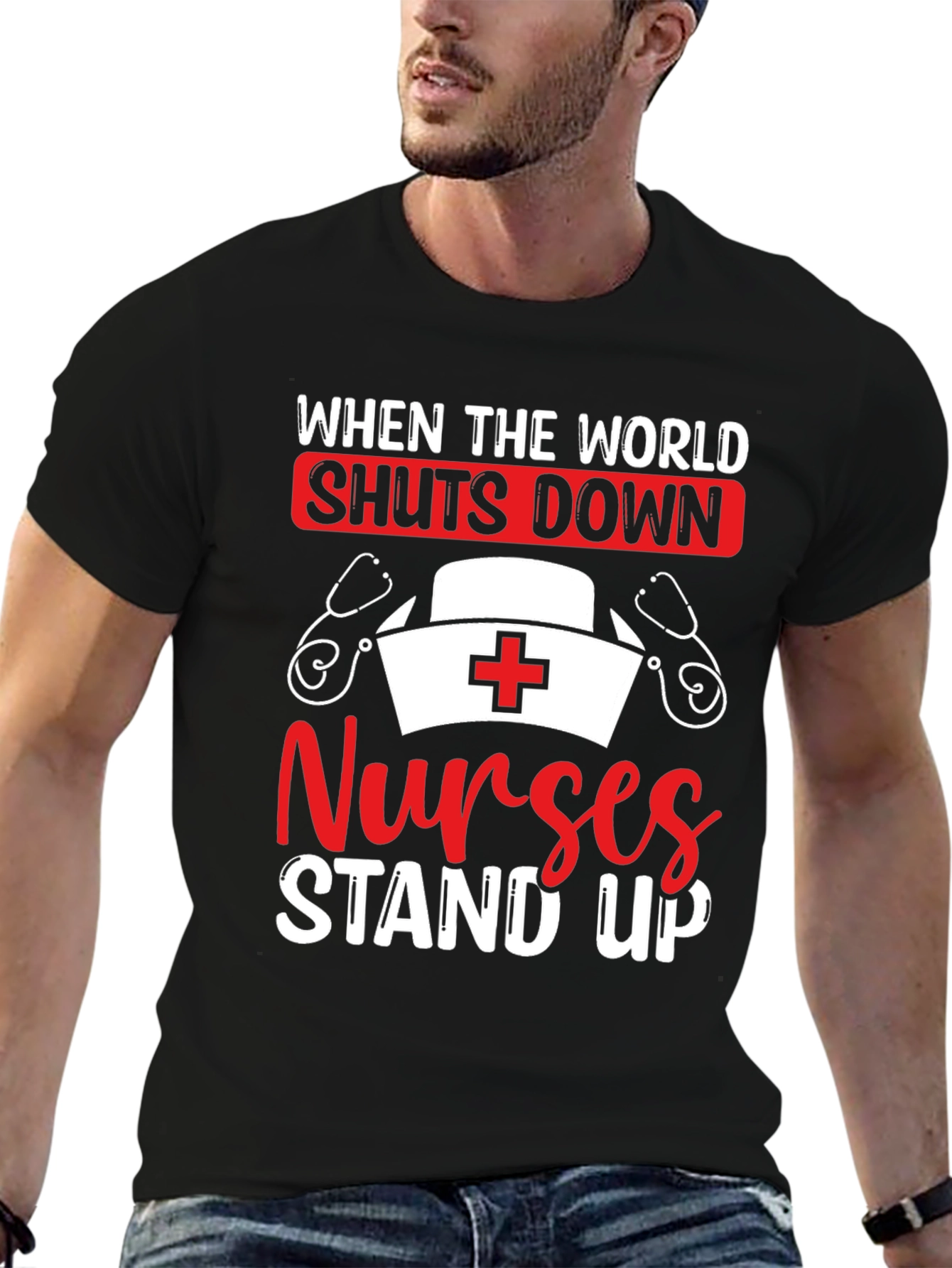 Nurses Stand Up Graphic Tee - Black
