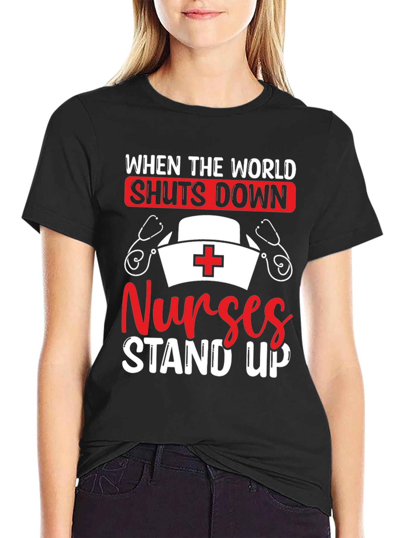 Nurses Stand Up Graphic Tee - Black