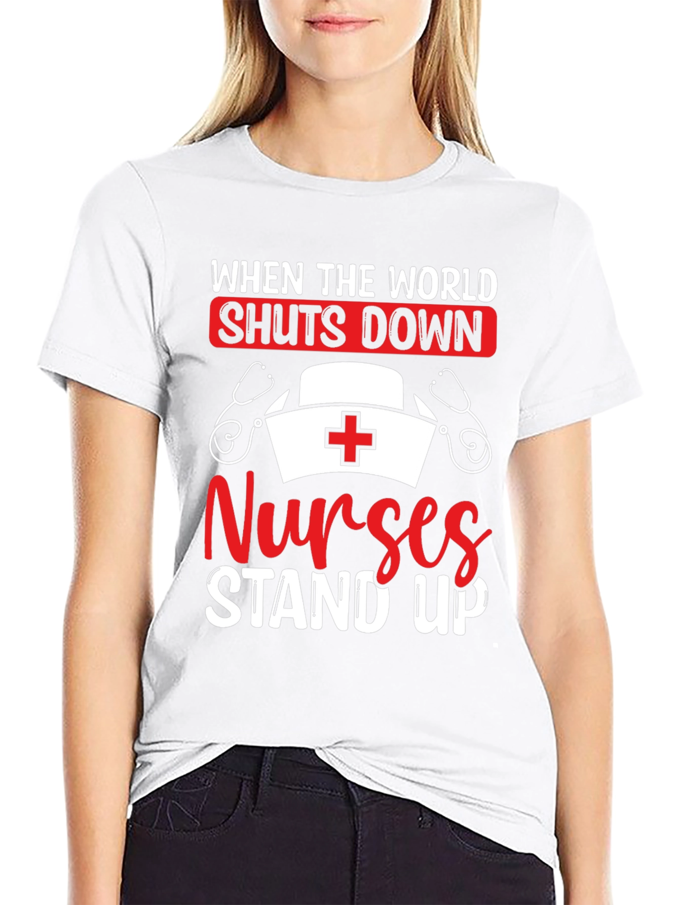 Nurses Stand Up Graphic Tee - Black