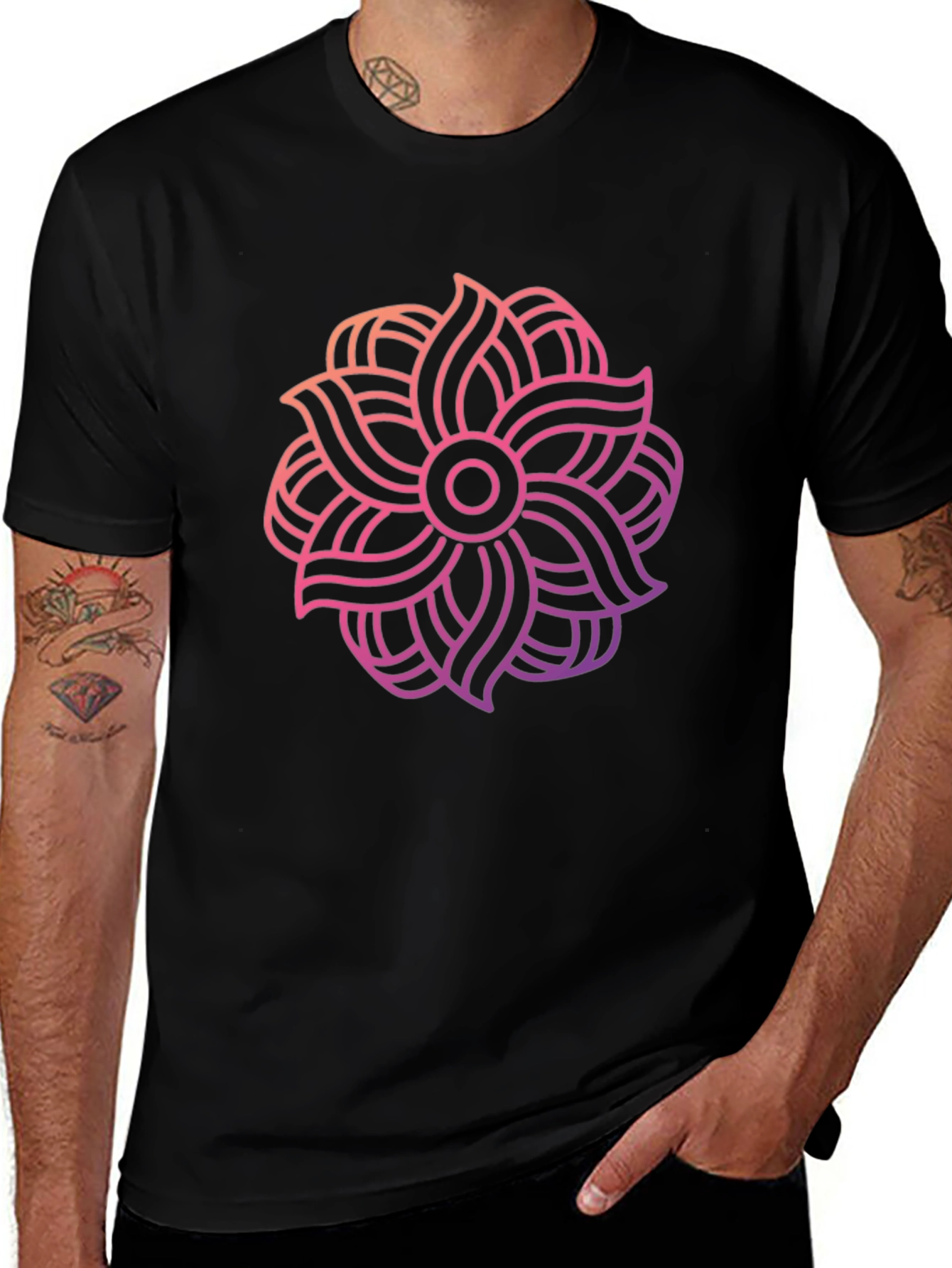 Abstract Floral Graphic Black T-Shirt
