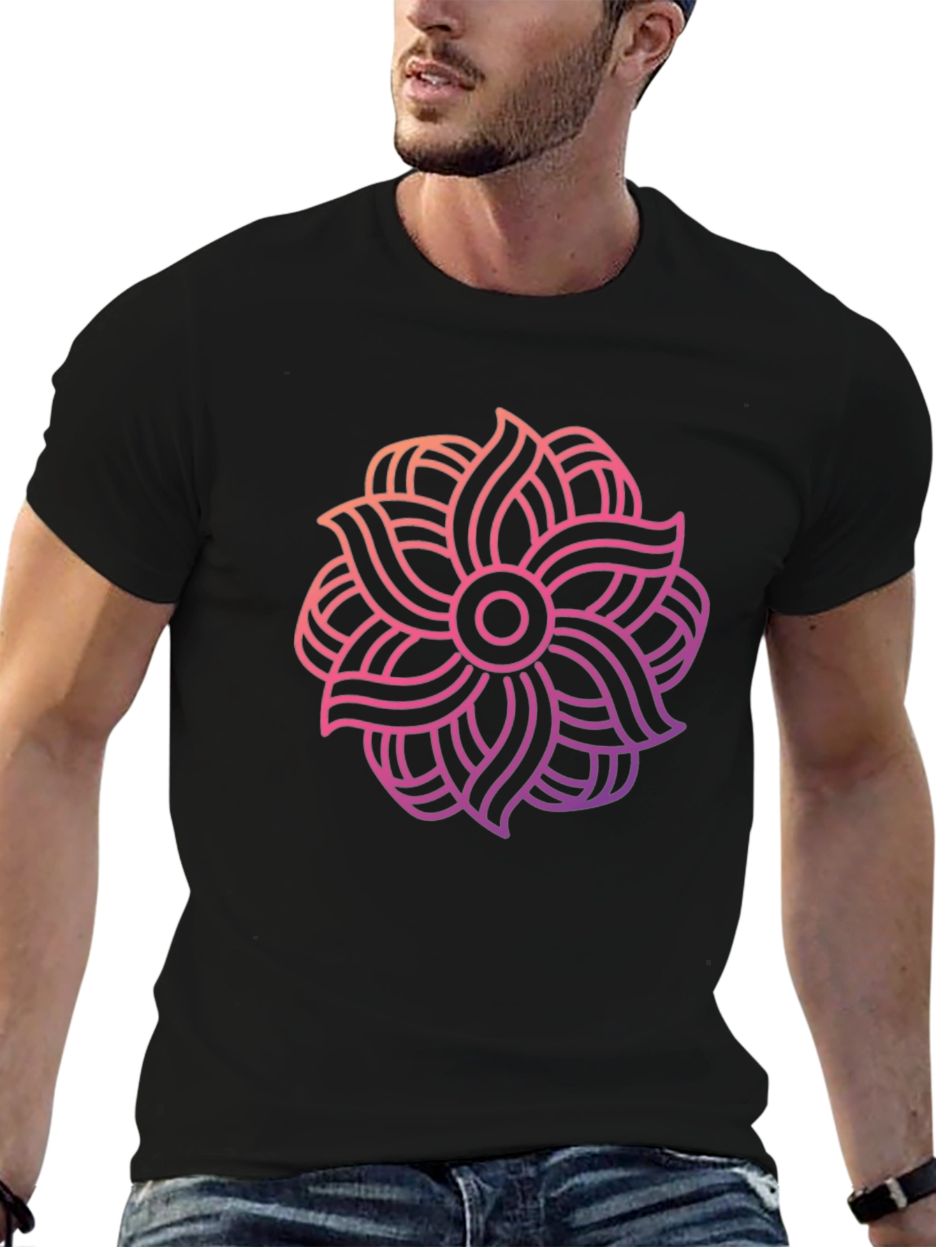 Abstract Floral Graphic Black T-Shirt