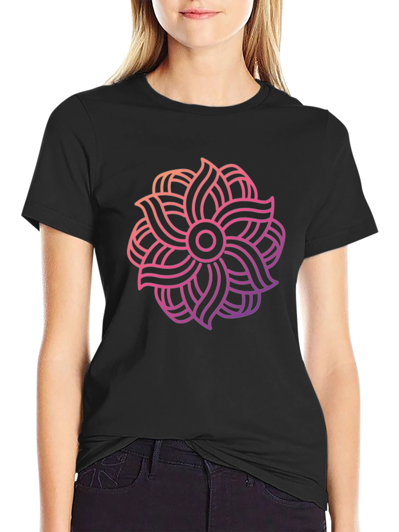 Abstract Floral Graphic Black T-Shirt