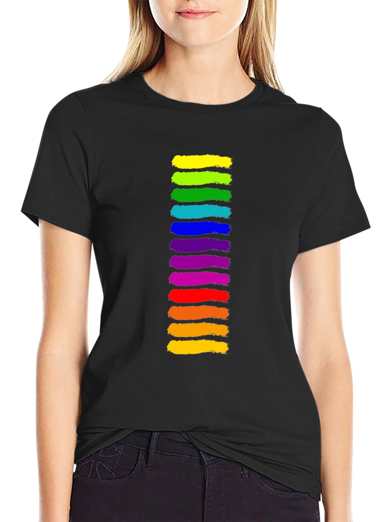 Rainbow Stripe Graphic Black T-Shirt