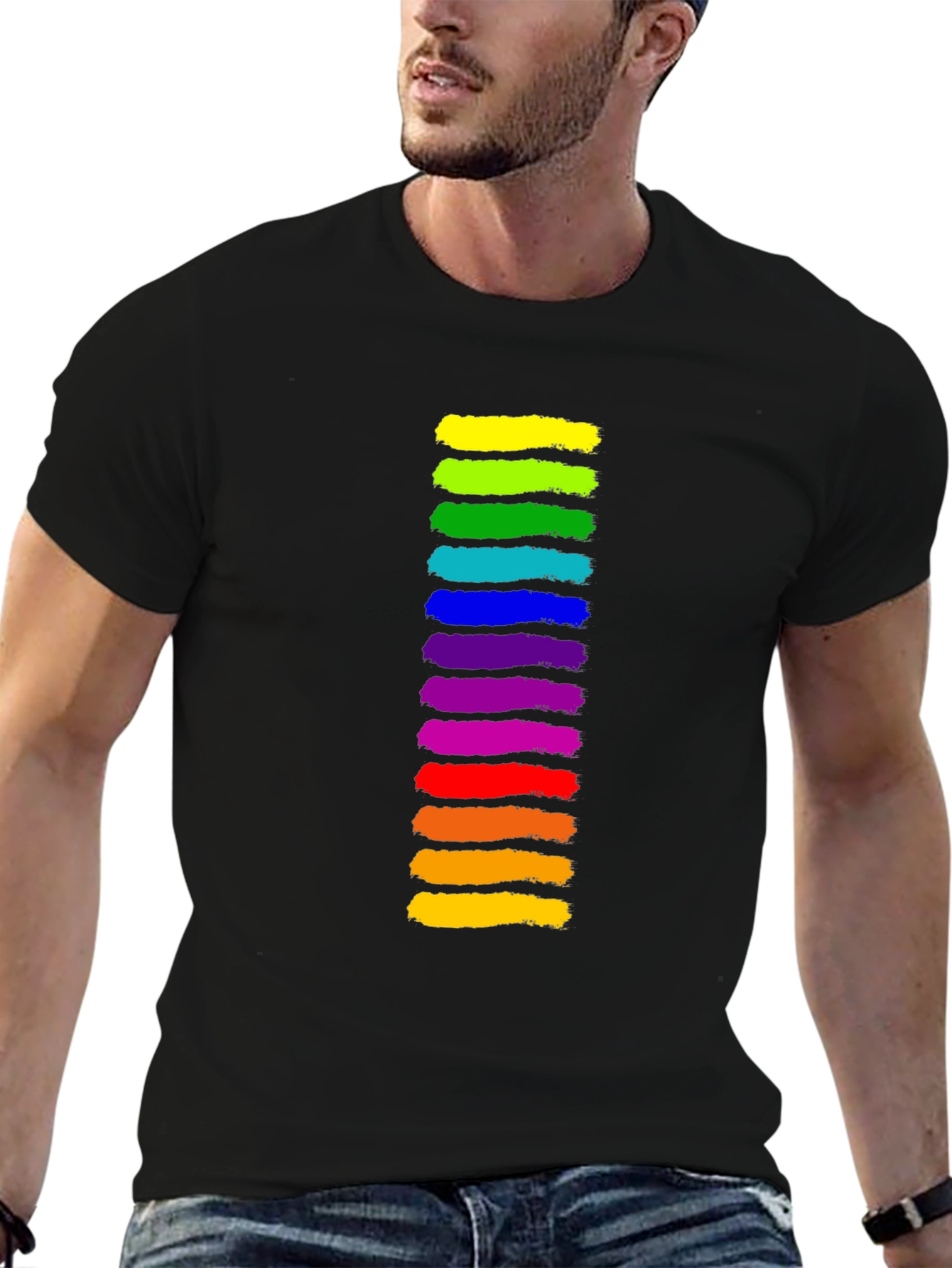 Rainbow Stripe Graphic Black T-Shirt