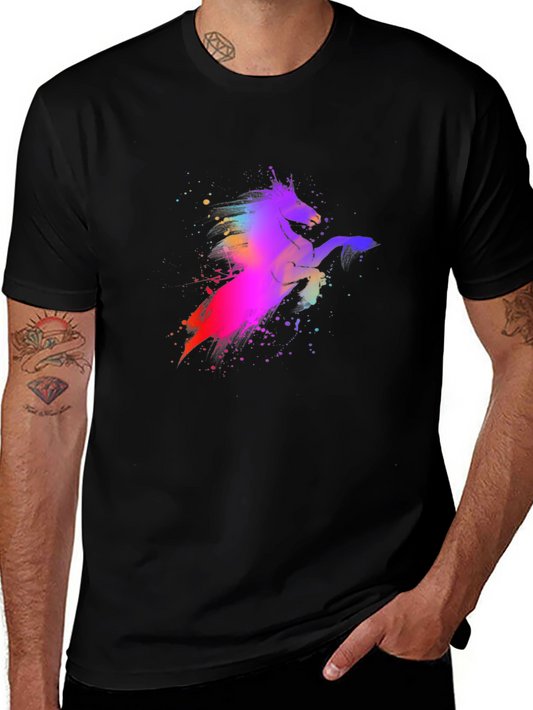 Colorful Unicorn Graphic Black T-Shirt