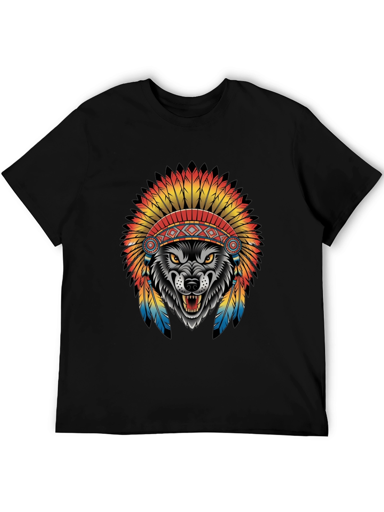 Wolf in Headdress Graphic Tee - Black