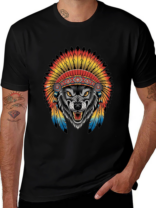 Wolf in Headdress Graphic Tee - Black