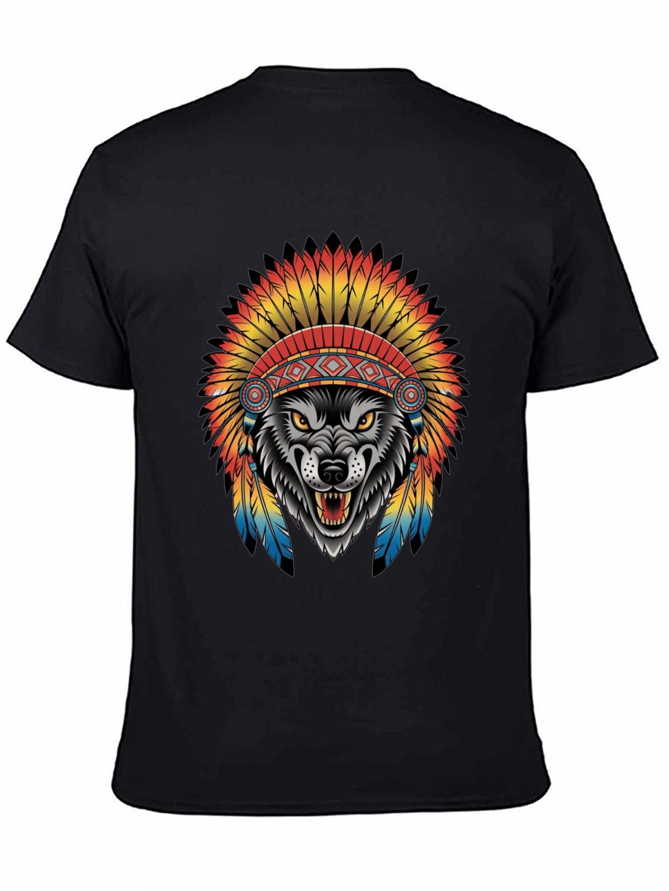 Wolf in Headdress Graphic Tee - Black