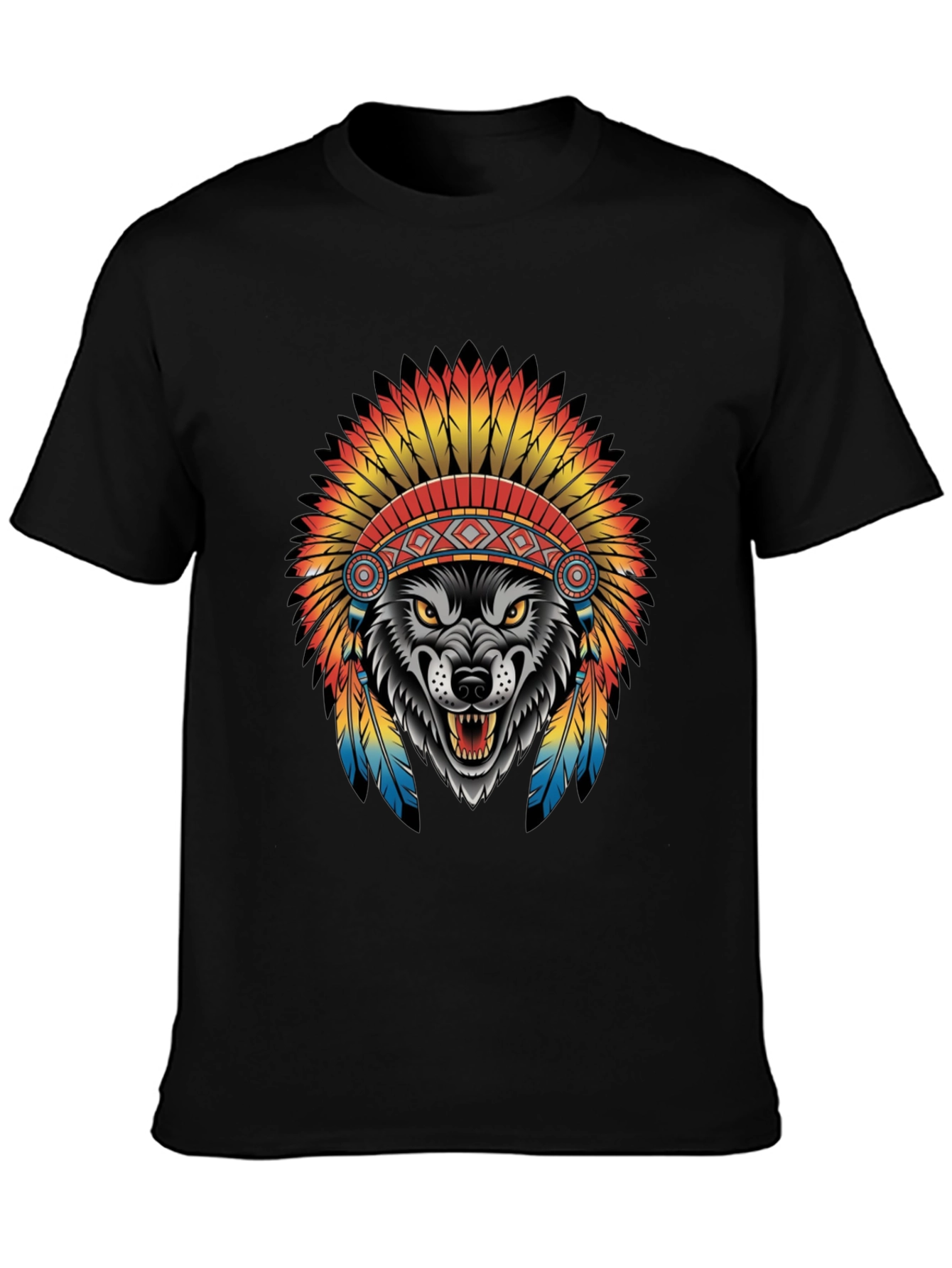 Wolf in Headdress Graphic Tee - Black