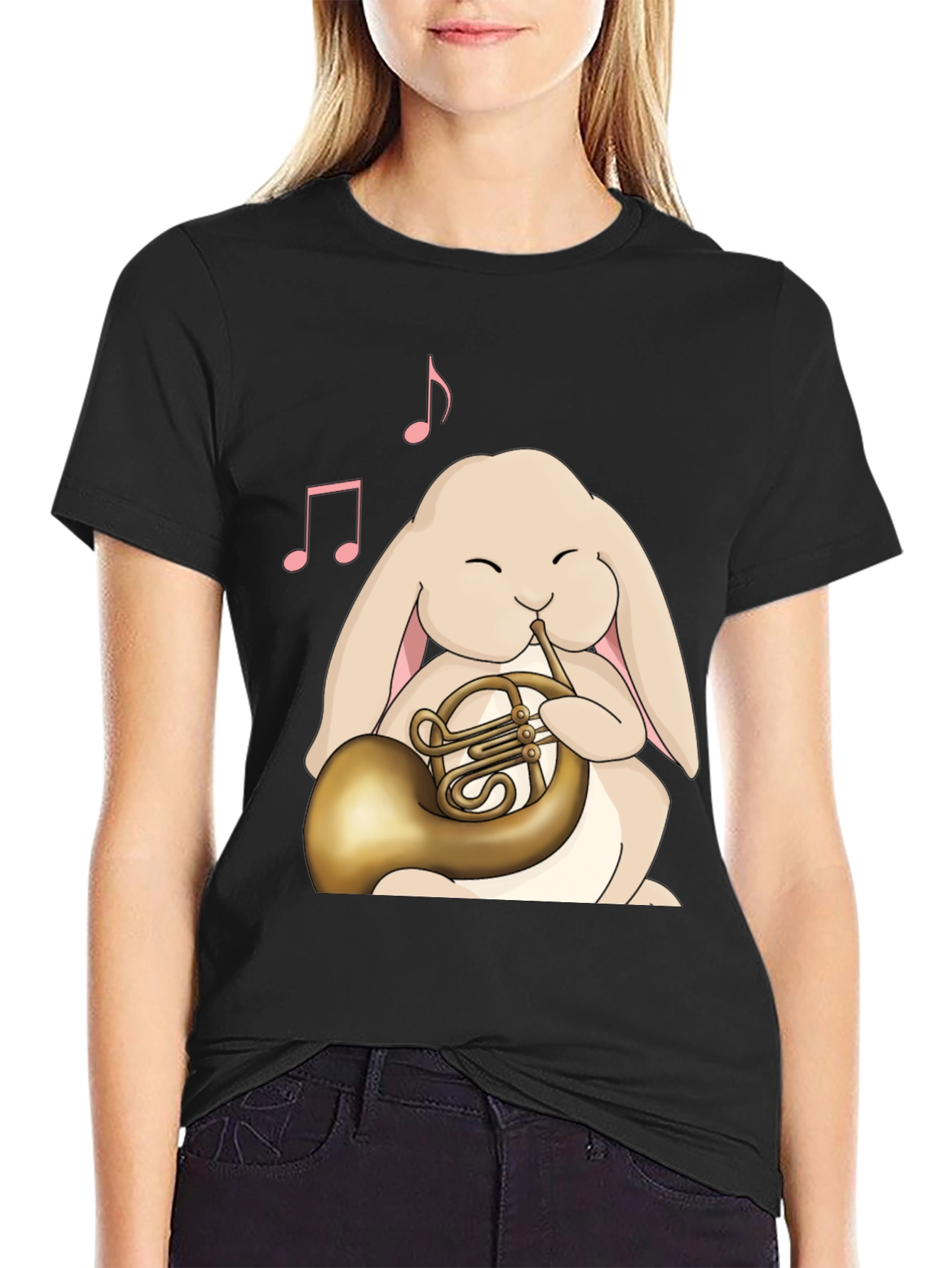 Bunny French Horn T-Shirt - Musical Rabbit Tee