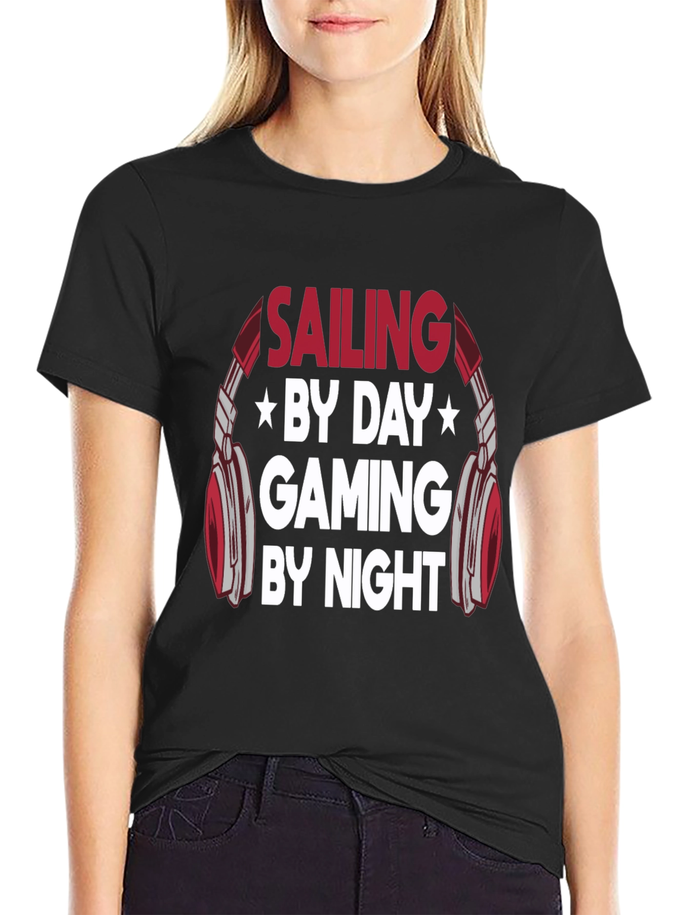 Sailing Gaming by Day Night Mens Black T-Shirt