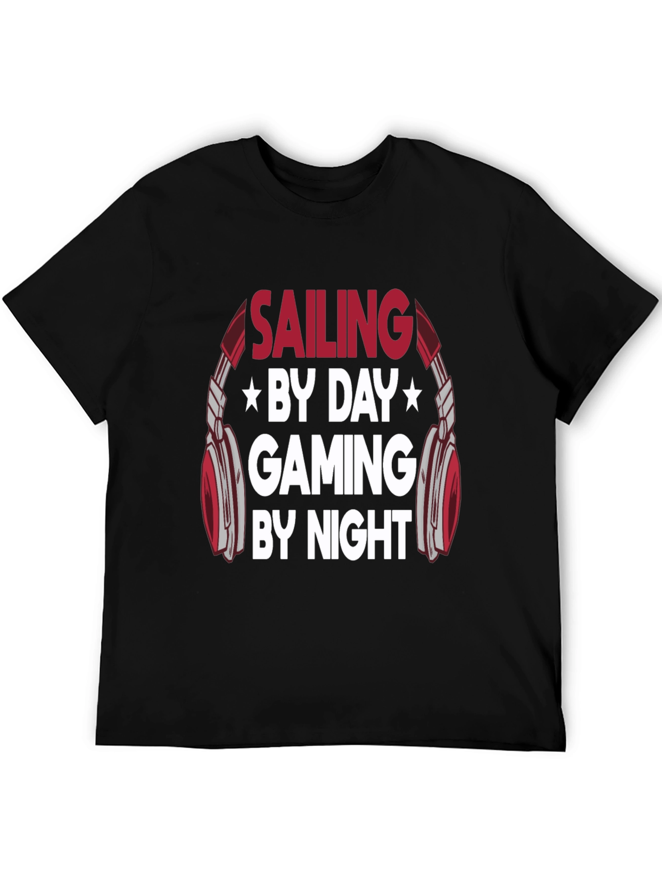 Sailing Gaming by Day Night Mens Black T-Shirt