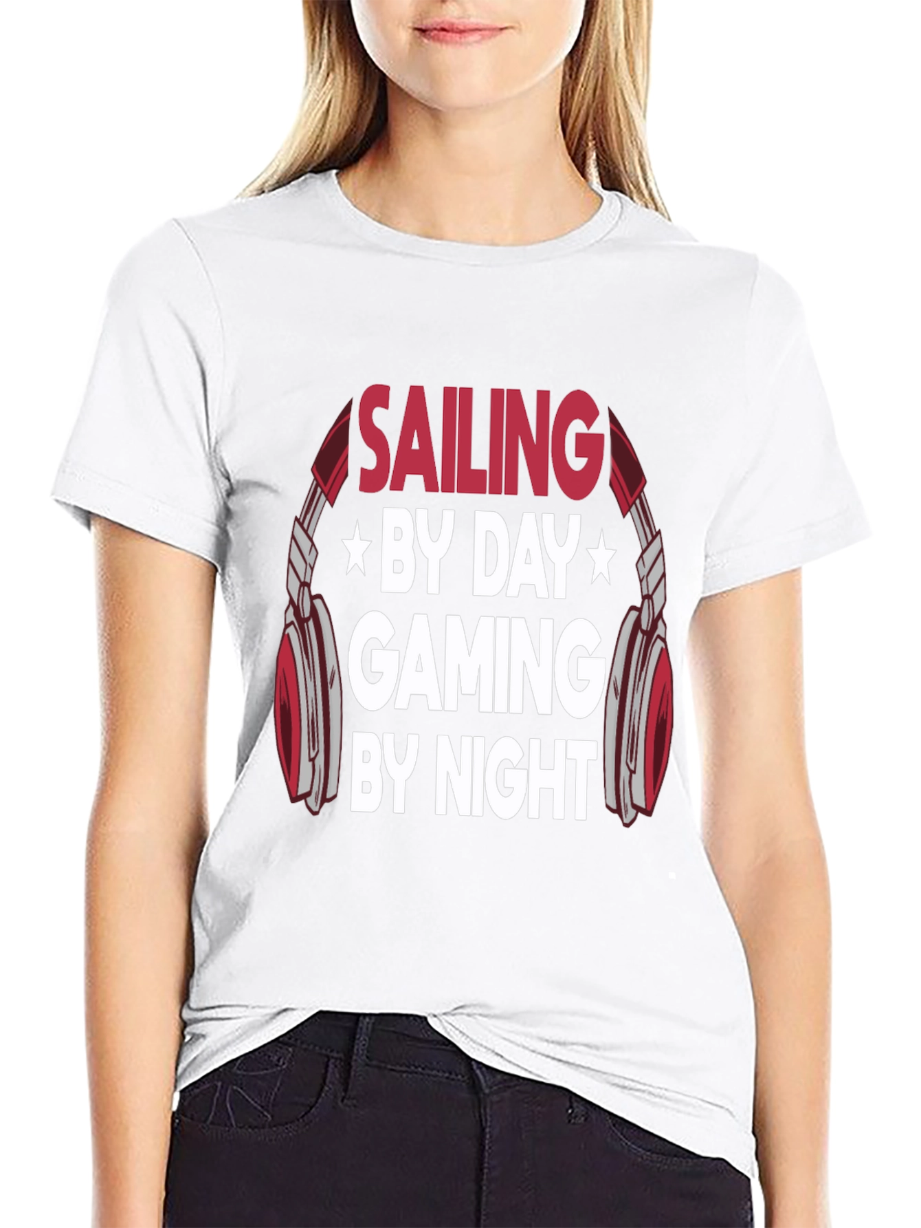 Sailing Gaming by Day Night Mens Black T-Shirt