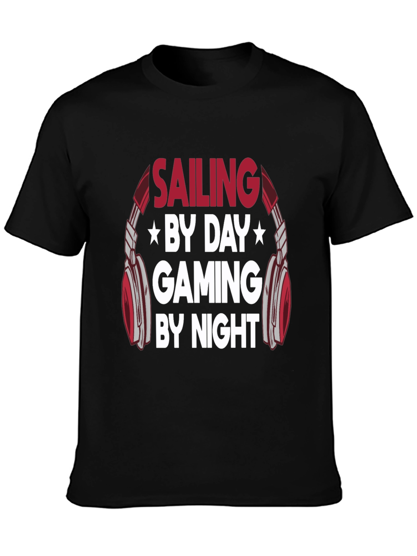 Sailing Gaming by Day Night Mens Black T-Shirt