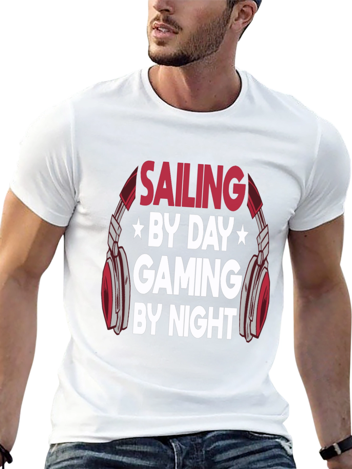 Sailing Gaming by Day Night Mens Black T-Shirt