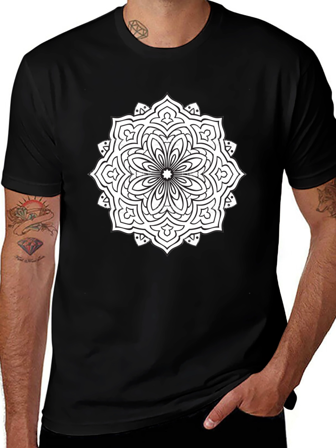 Mandala Graphic Tee - Black Cotton T-Shirt