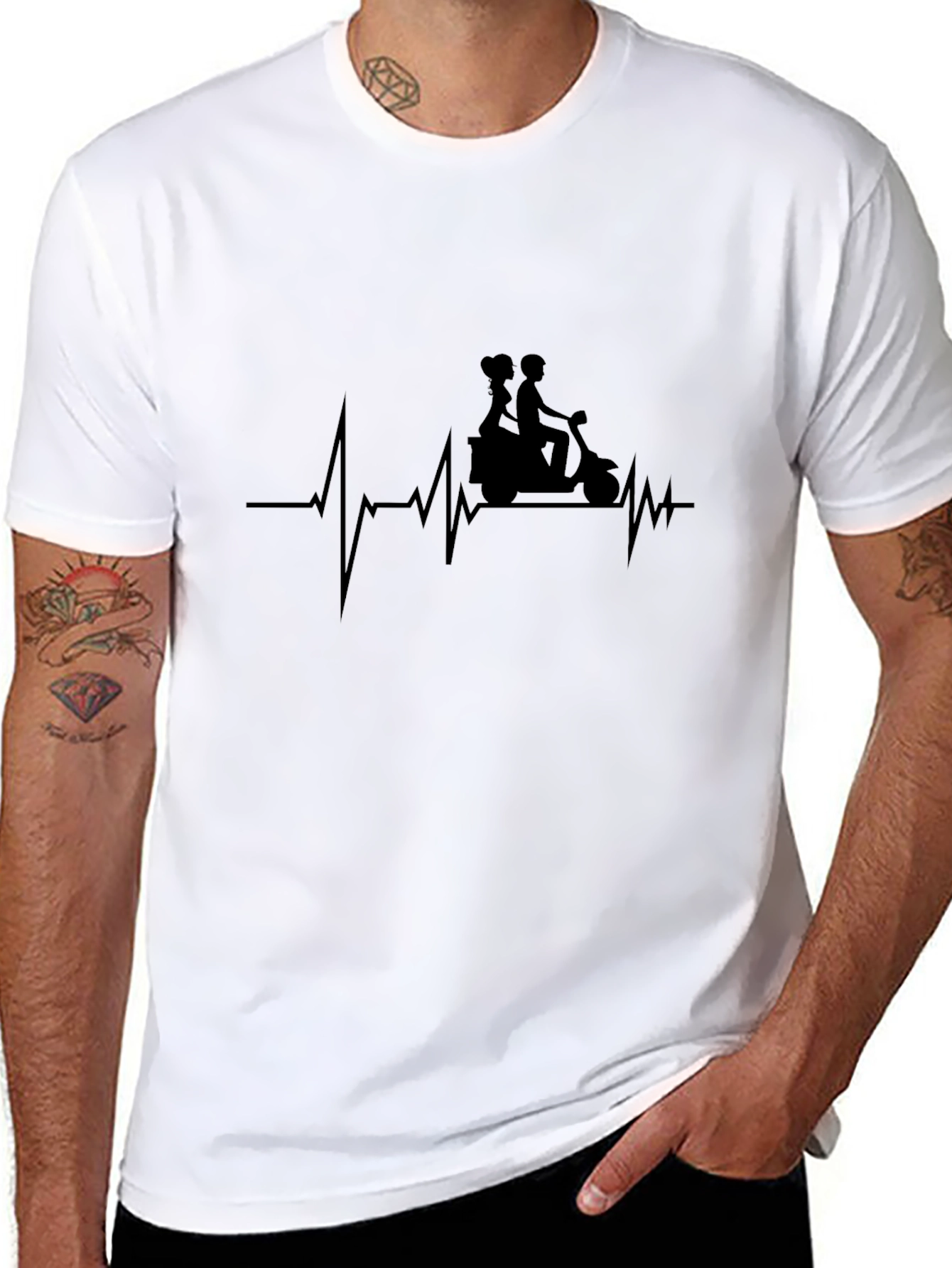 Heartbeat Motorcycle Ride T-Shirt - Black