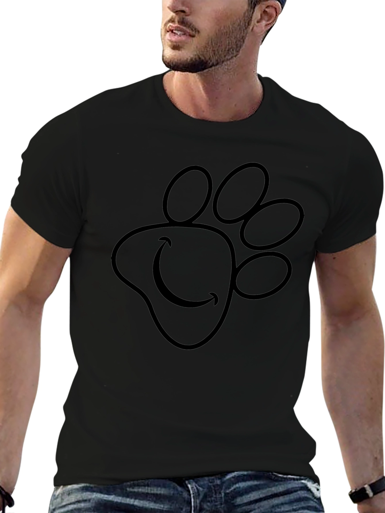 Paw Print Smiley Face Black T-Shirt