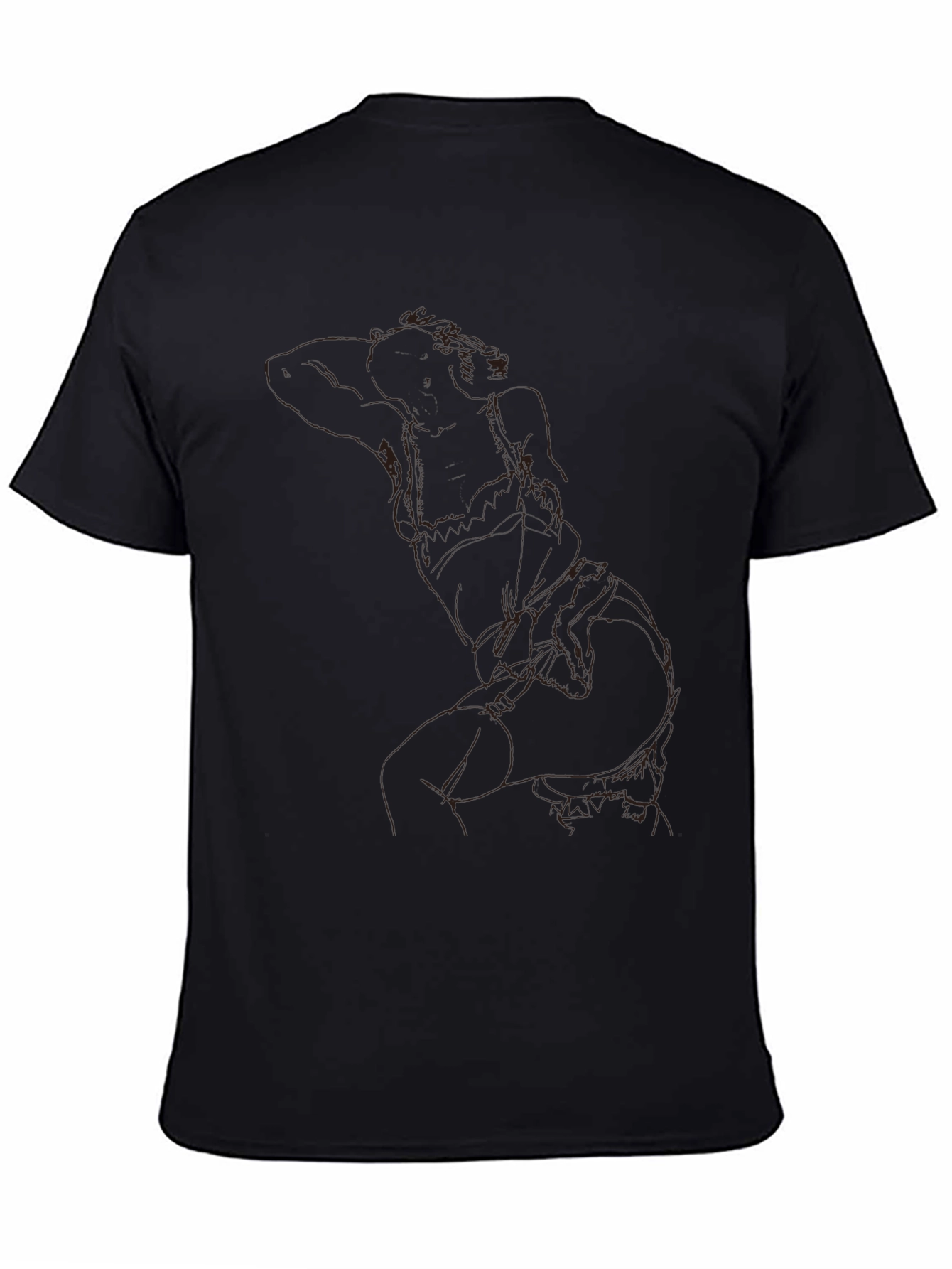 Modern Abstract Line Art Graphic Black T-Shirt