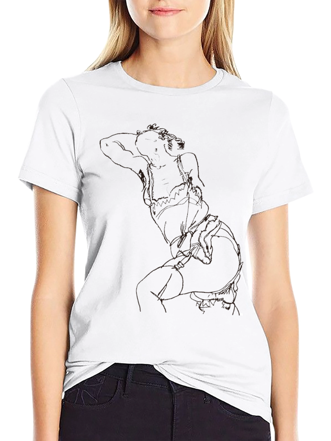 Modern Abstract Line Art Graphic Black T-Shirt