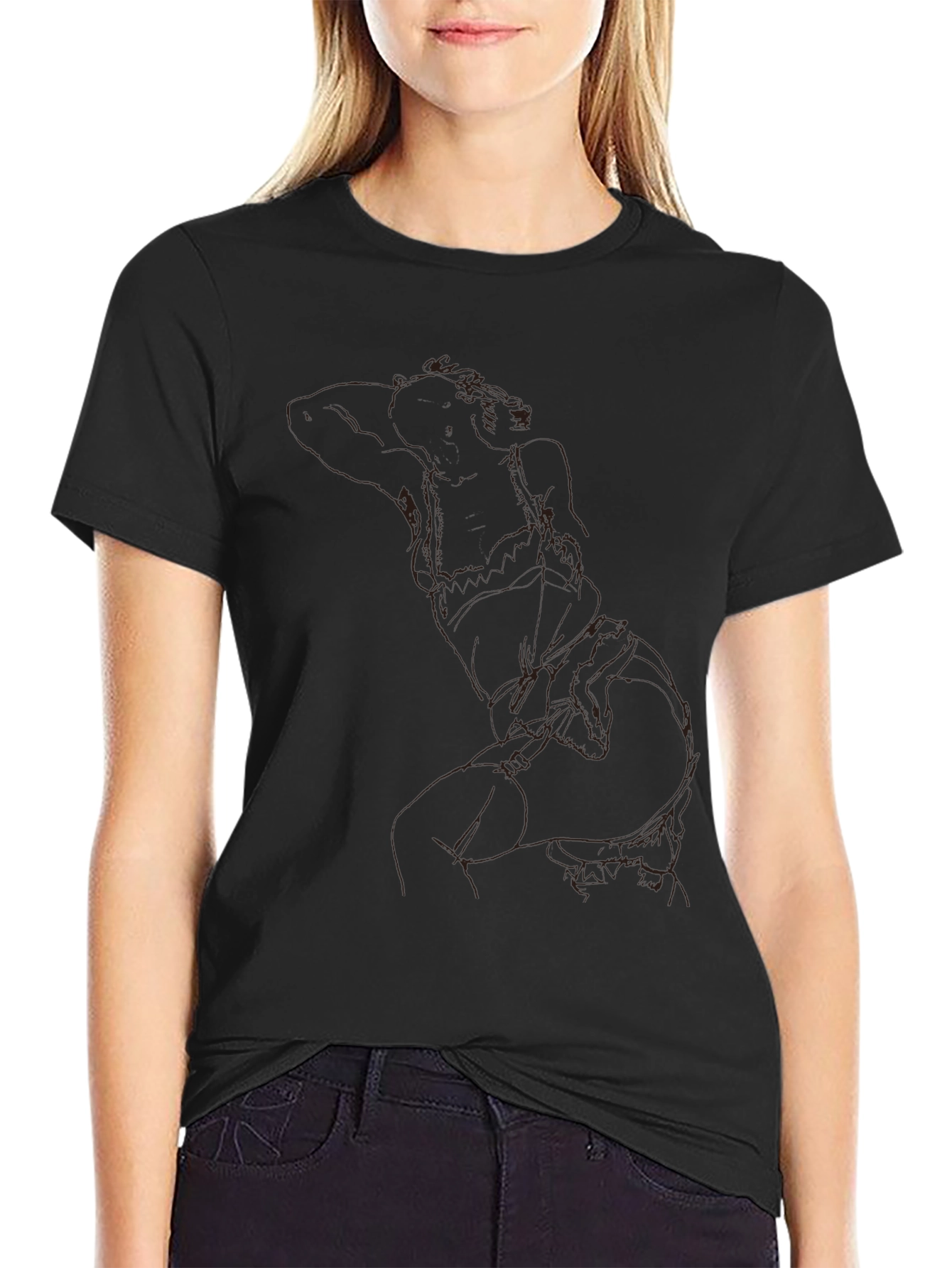 Modern Abstract Line Art Graphic Black T-Shirt