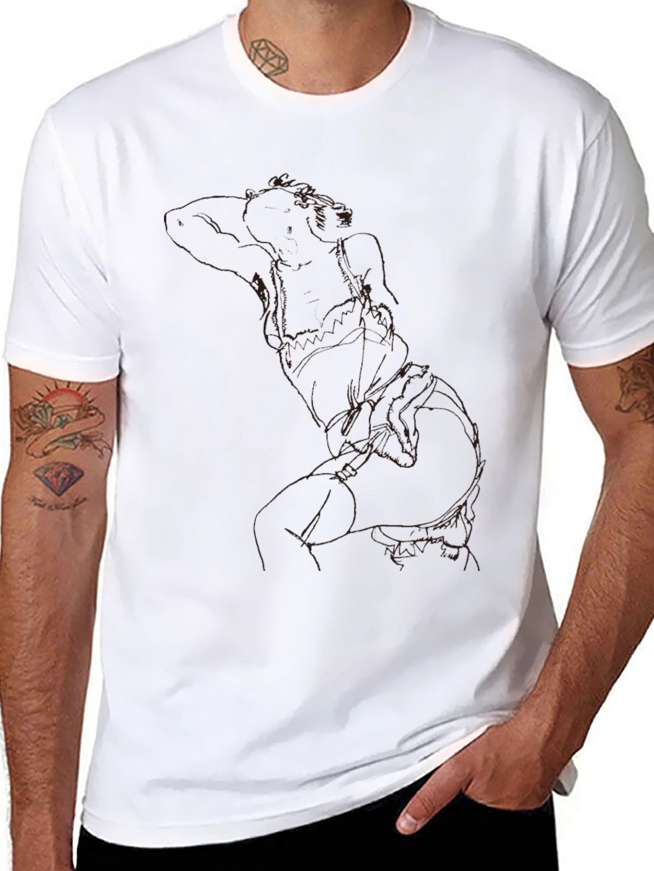 Modern Abstract Line Art Graphic Black T-Shirt