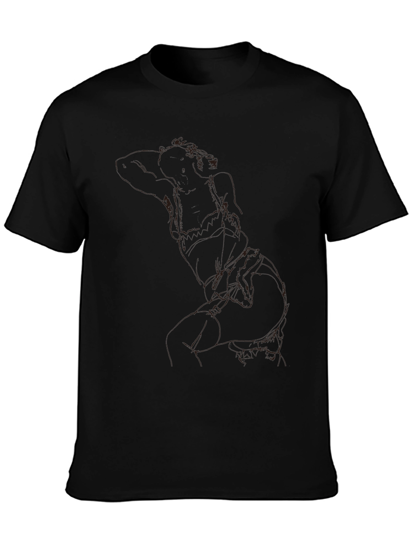 Modern Abstract Line Art Graphic Black T-Shirt