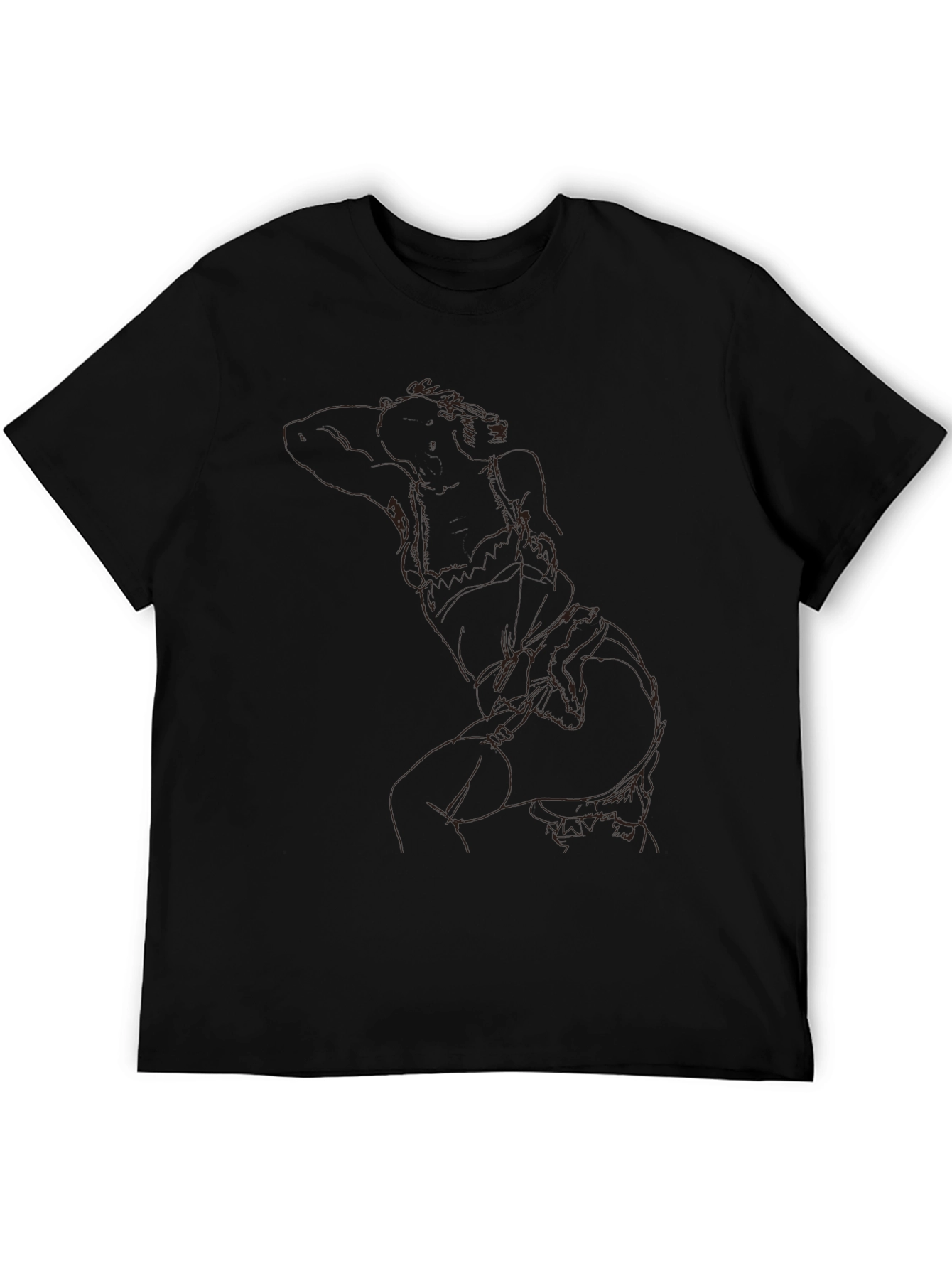 Modern Abstract Line Art Graphic Black T-Shirt