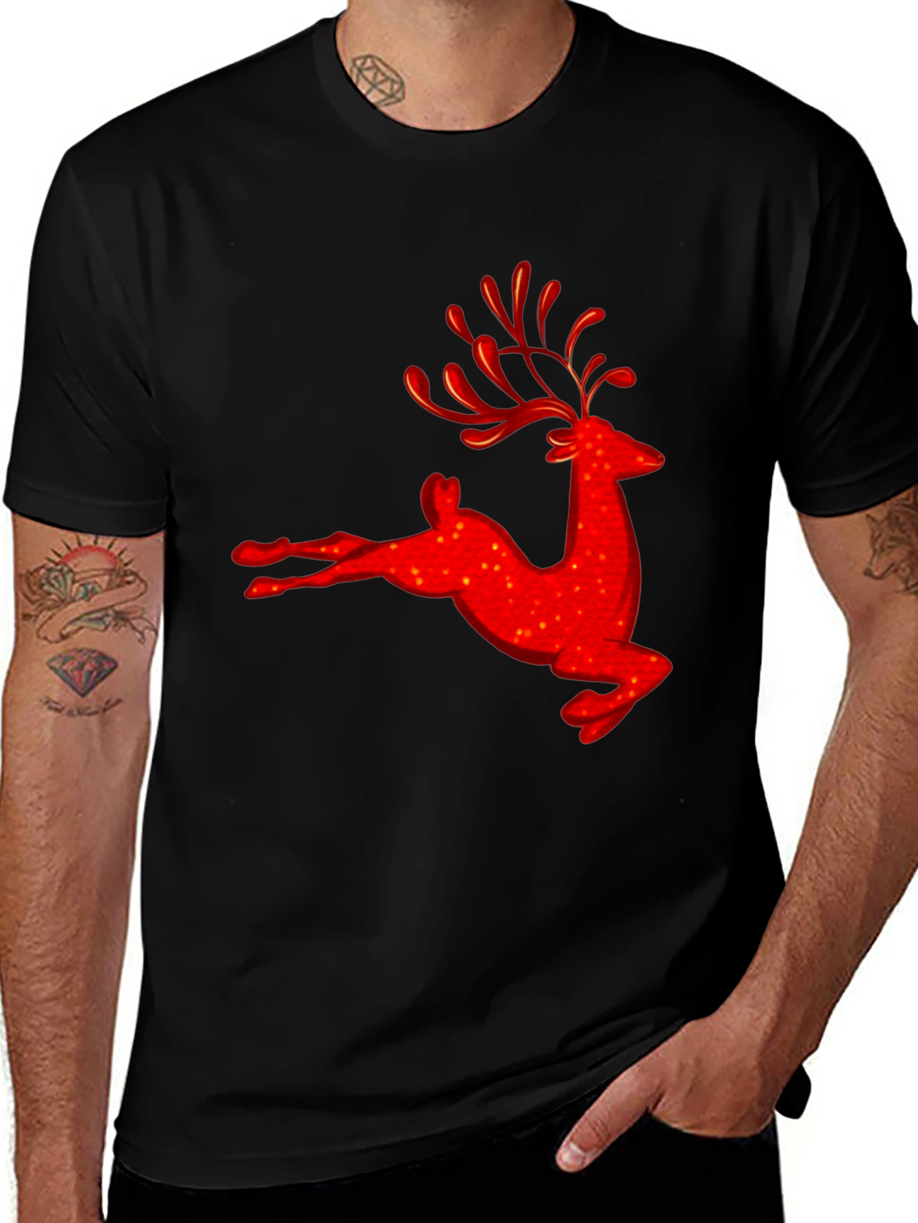 Red Reindeer Graphic Tee - Holiday Festive Shirt