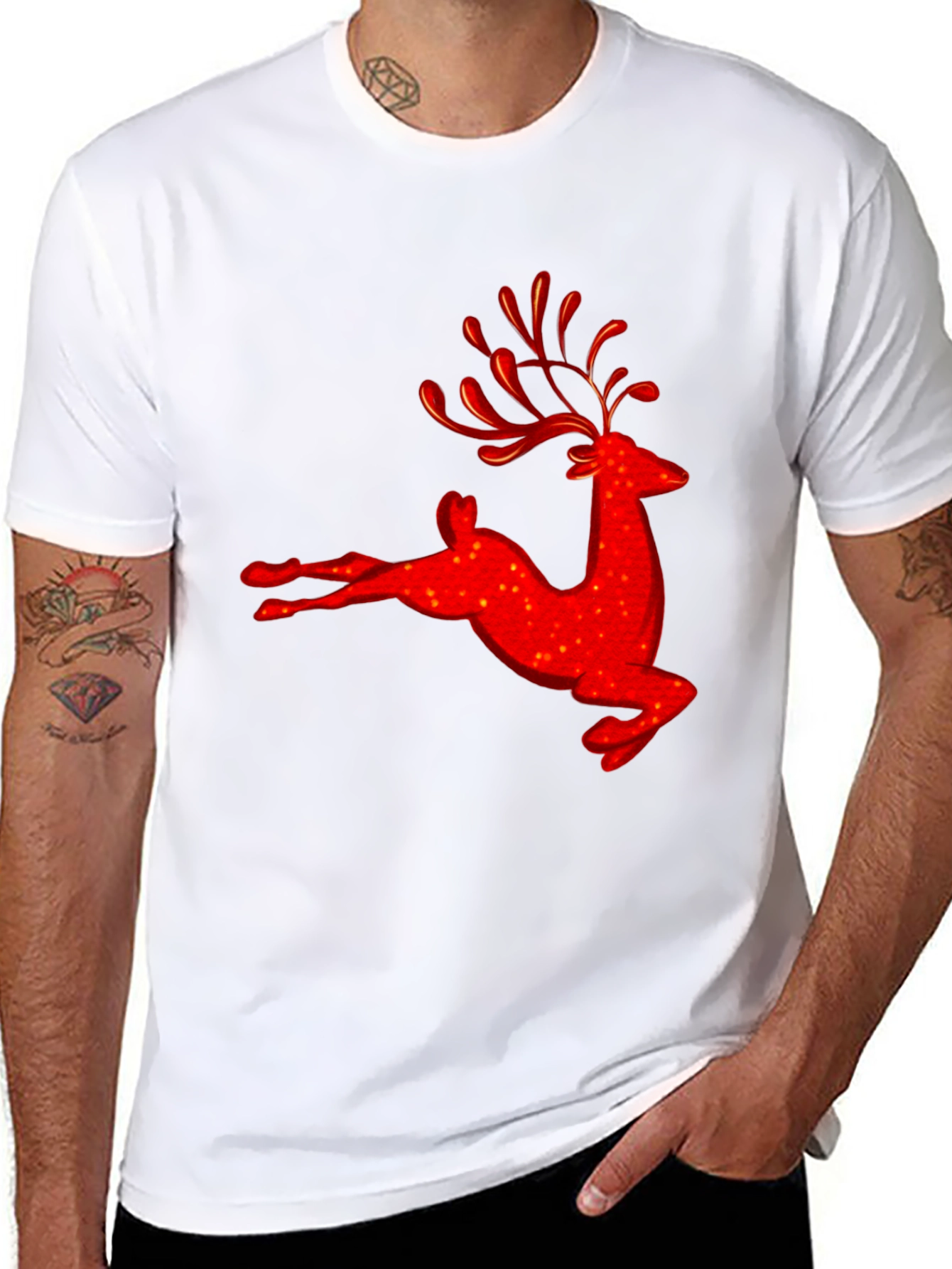 Red Reindeer Graphic Tee - Holiday Festive Shirt
