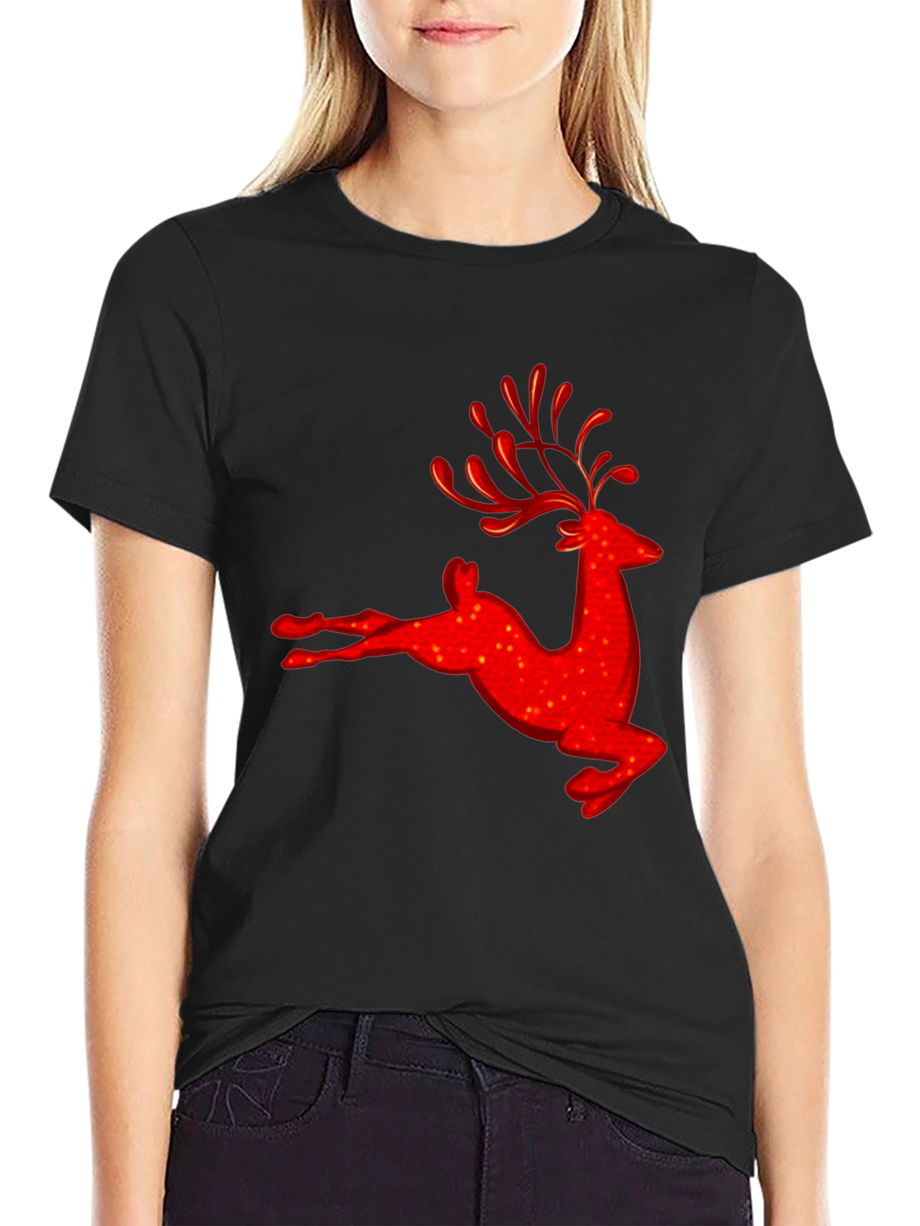 Red Reindeer Graphic Tee - Holiday Festive Shirt