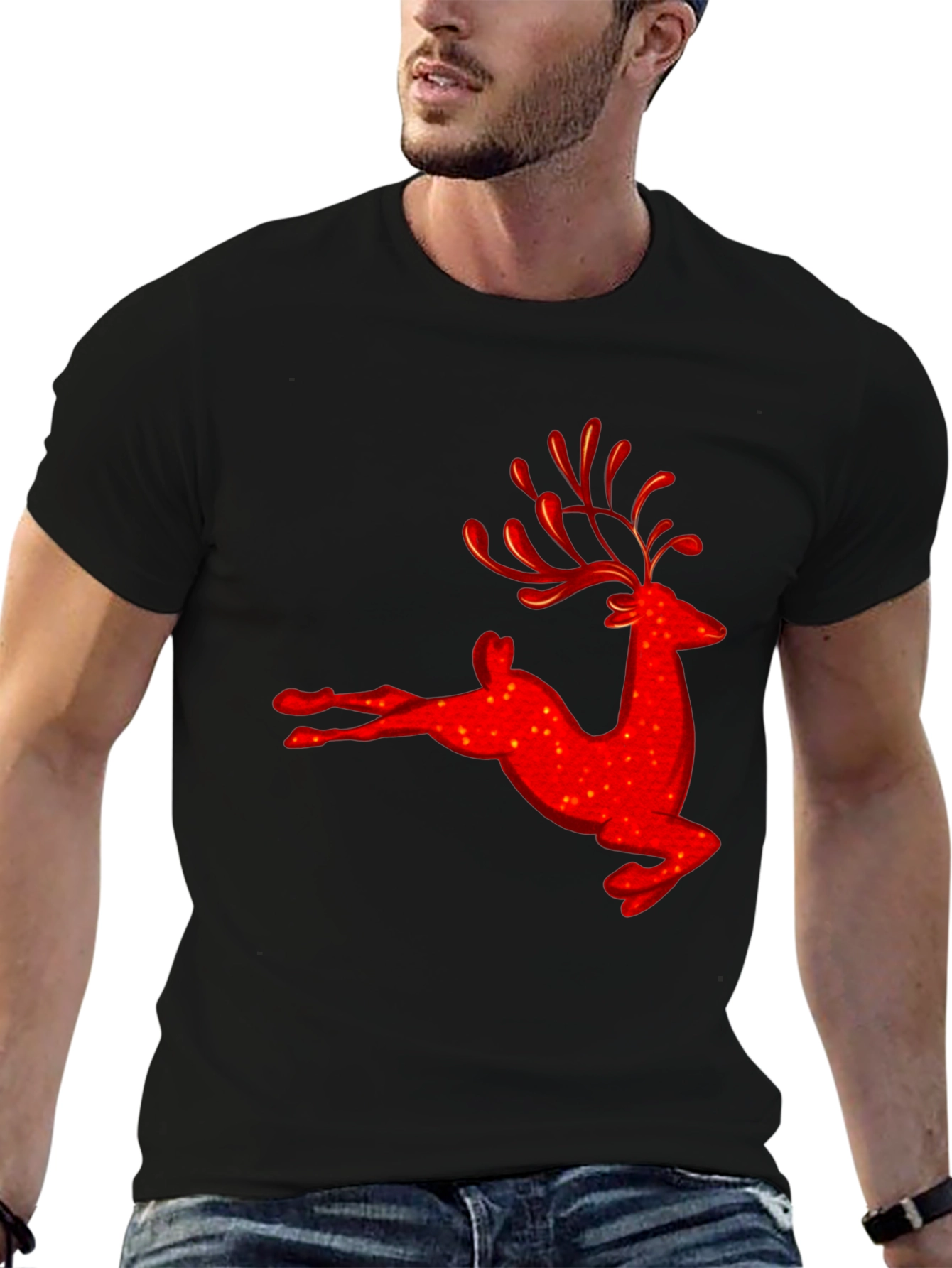 Red Reindeer Graphic Tee - Holiday Festive Shirt