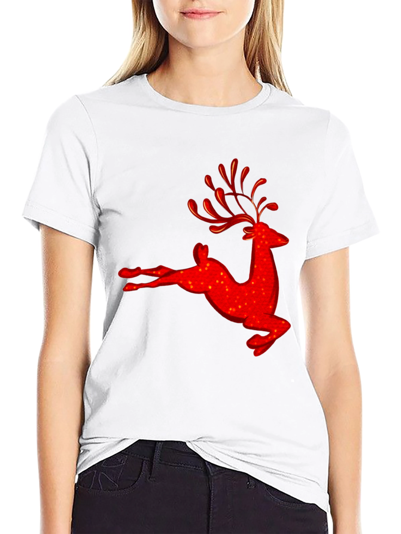 Red Reindeer Graphic Tee - Holiday Festive Shirt
