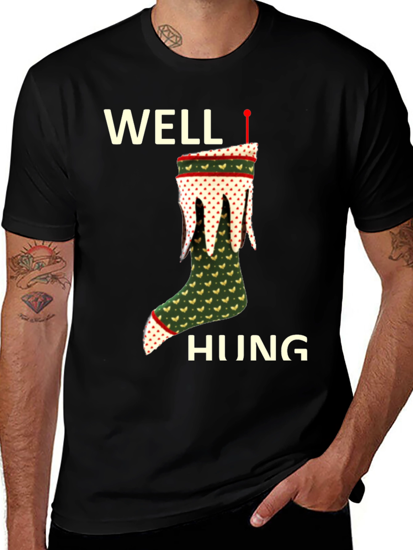 Well Hung Christmas Stocking T-Shirt Funny Holiday Tee