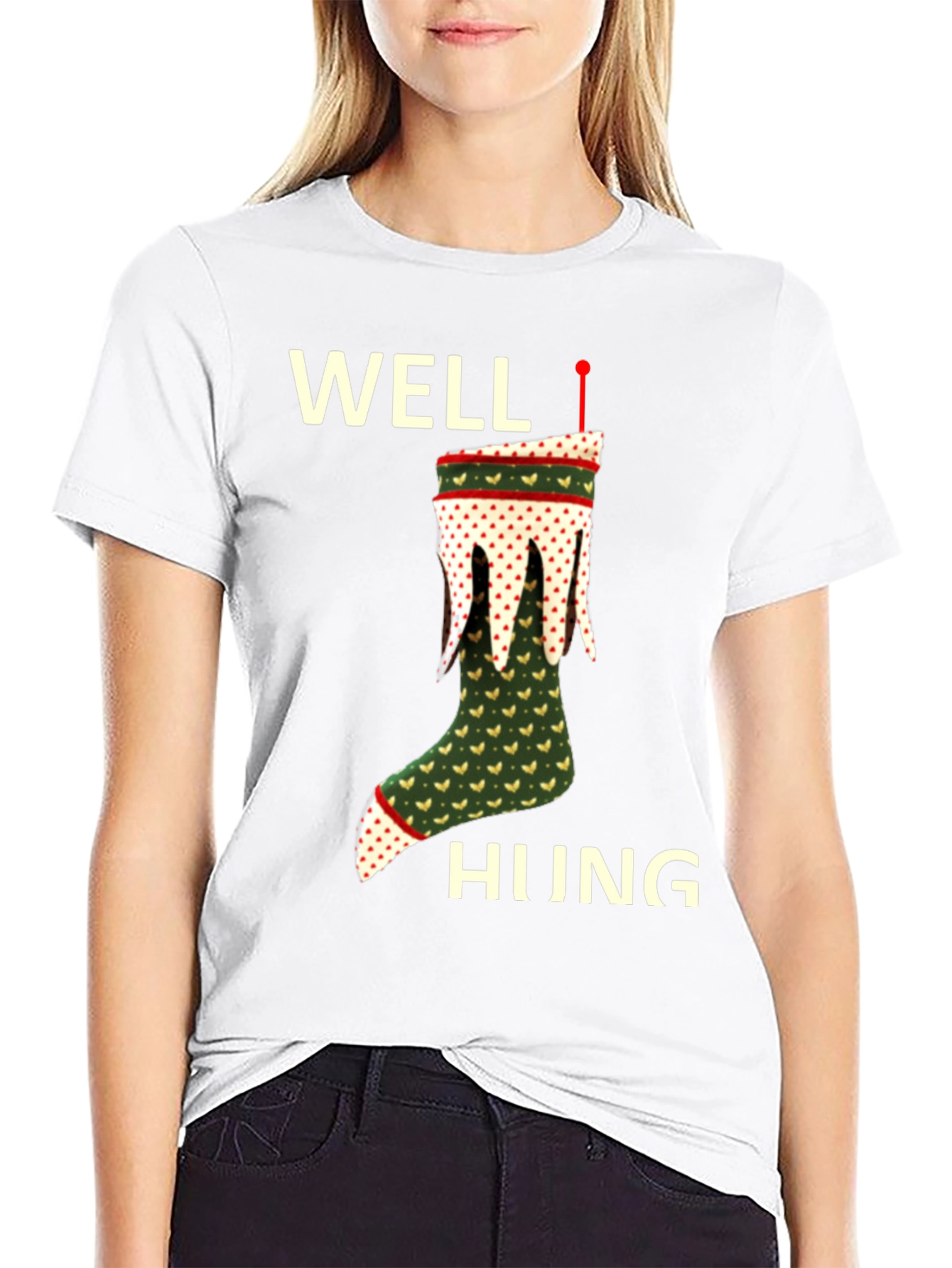 Well Hung Christmas Stocking T-Shirt Funny Holiday Tee