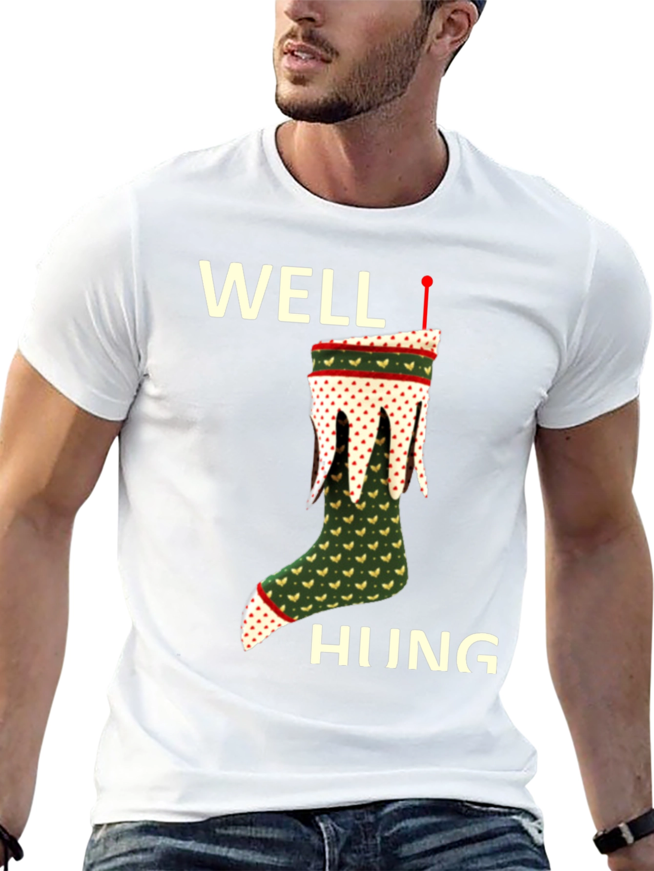 Well Hung Christmas Stocking T-Shirt Funny Holiday Tee