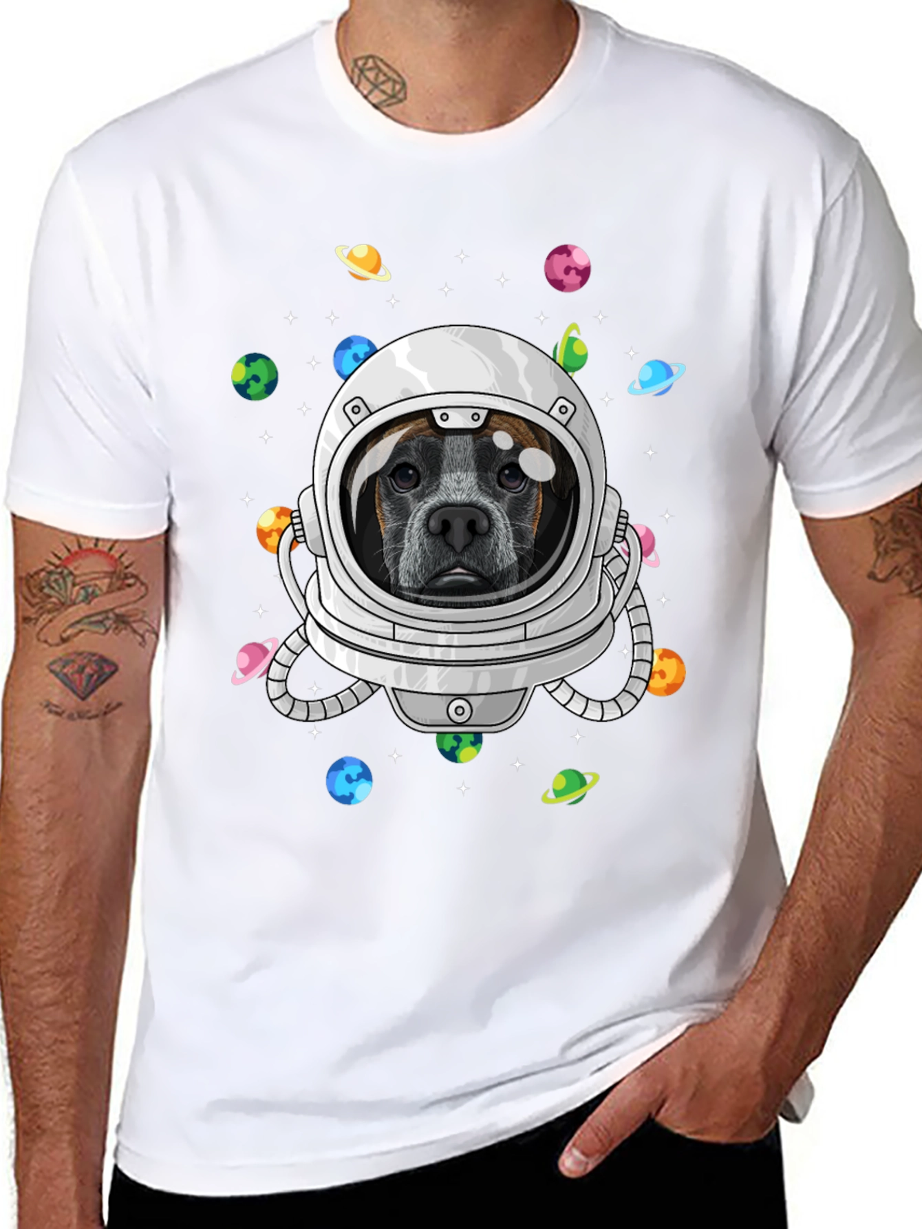 Dog Astronaut Graphic Tee - Outer Space Pup T-Shirt