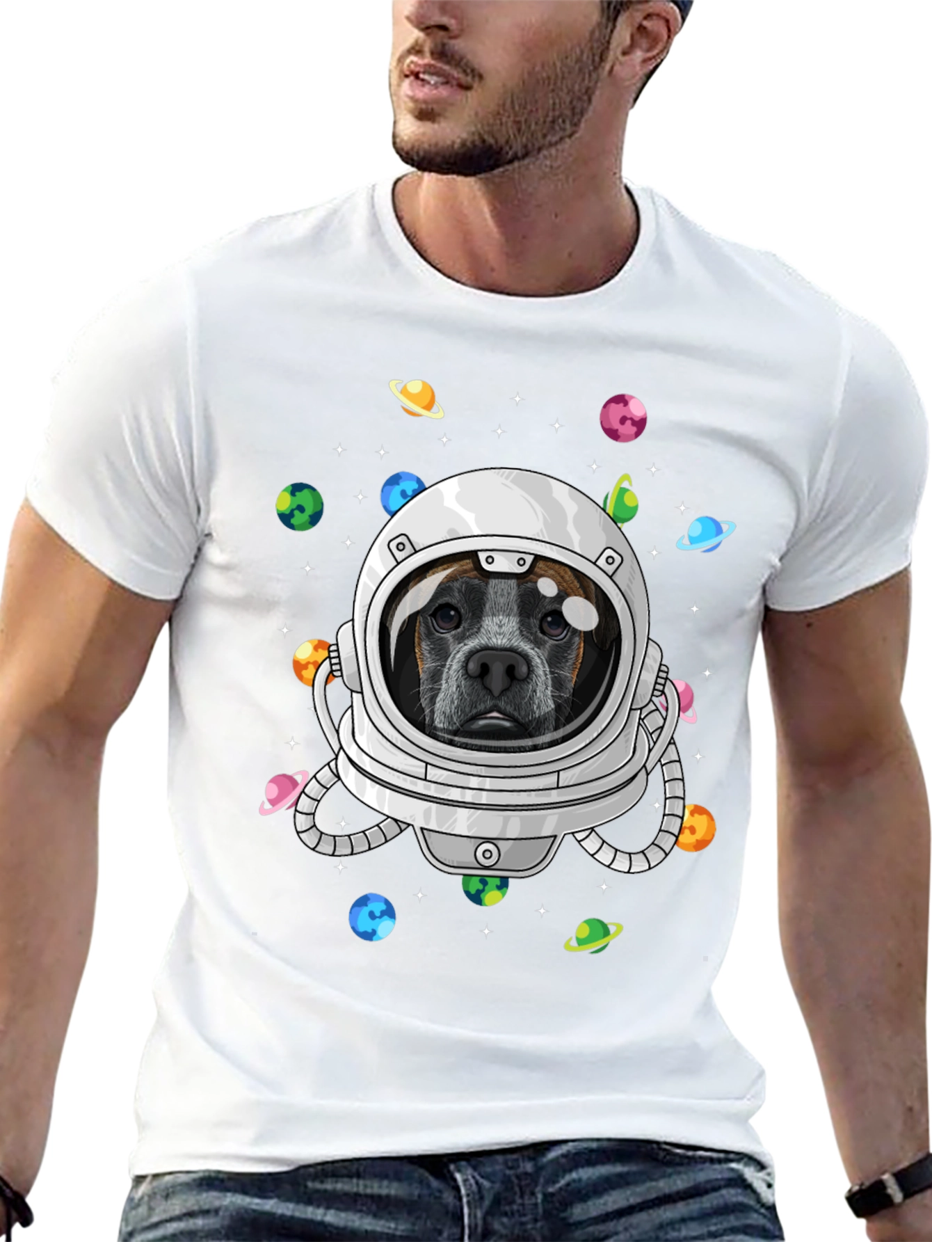 Dog Astronaut Graphic Tee - Outer Space Pup T-Shirt